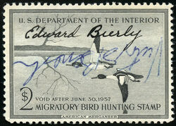 American Merganser - Black - Void After June 30, 1957 United States Postage Stamp | Migratory Bird Hunting - Duck Stamp - Department of Agriculture