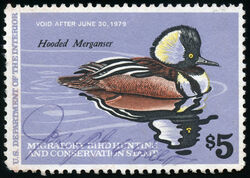 Hooded Merganser - Void After June 30, 1979 United States Postage Stamp | Migratory Bird Hunting - Duck Stamp - Department of Agriculture