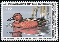 Cinnamon Teal - Void After June 30, 1986 United States Postage Stamp | Migratory Bird Hunting - Duck Stamp - Department of Agriculture
