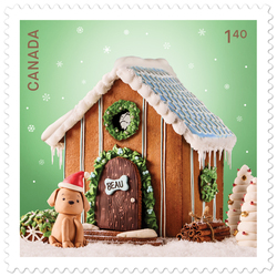 Gingerbread Doghouse Canada Postage Stamp | Gingerbread Houses - Christmas