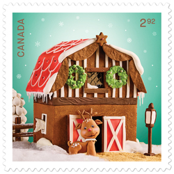 Gingerbread Barn Canada Postage Stamp | Gingerbread Houses - Christmas