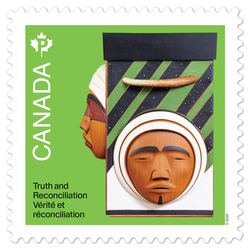 Side Panel of Bentwood Box - Green Background Canada Postage Stamp | Truth and Reconciliation - 2025 - Bentwood Box