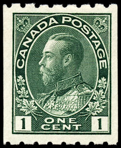 King George V - Dark Green - Vertical Imperforate - Perf 8 Canada Postage Stamp