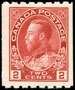 King George V - Carmine - Vertical Imperforate - Perf 8 Canada Postage Stamp