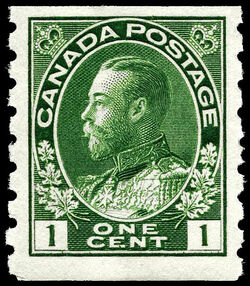 King George V - Green - Horizontal Imperforate Canada Postage Stamp