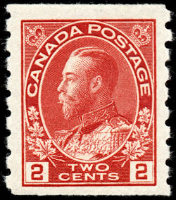 King George V - Carmine - Horizontal Imperforate - Wet Printing Canada Postage Stamp