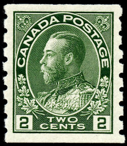 King George V - Green - Horizontal Imperforate - Wet Printing Canada Postage Stamp