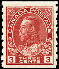 King George V - Carmine - Horizontal Imperforate - Wet Printing - Die I Canada Postage Stamp