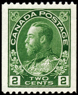 King George V - Yellow Green - Vertical Imperforate - Perf 12 - Wet Printing Canada Postage Stamp