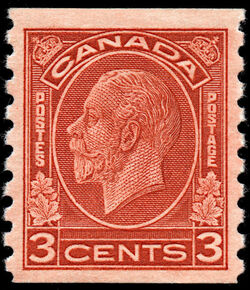 King George V - Deep Red - Horizontal Imperforate Canada Postage Stamp
