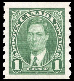 King George VI - Green - Horizontal Imperforate Canada Postage Stamp