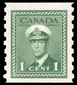 King George VI - Green - Horizontal Imperforate - Perf 12 Canada Postage Stamp