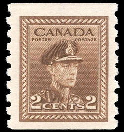 King George VI - Brown - Horizontal Imperforate - Perf 12 Canada Postage Stamp