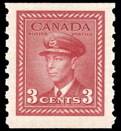 King George VI - Dark Carmine - Horizontal Imperforate - Perf 12 Canada Postage Stamp
