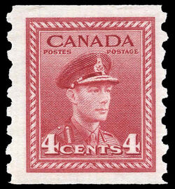 King George VI - Dark Carmine - Horizontal Imperforate - Perf 12 Canada Postage Stamp