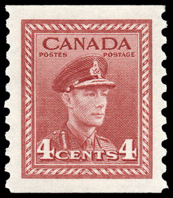 King George VI - Dark Carmine - Horizontal Imperforate - Perf 9.5 Canada Postage Stamp