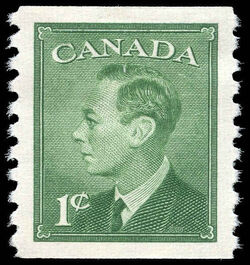 King George VI - Green - Horizontal Imperforate - Without POSTES-POSTAGE Canada Postage Stamp