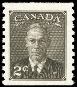 King George VI - Sepia - Horizontal Imperforate Canada Postage Stamp