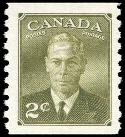King George VI - Olive Green - Horizontal Imperforate Canada Postage Stamp
