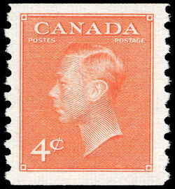 King George VI - Orange Vermillion - Horizontal Imperforate Canada Postage Stamp