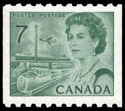 Queen Elizabeth II, Transport And Communications - Green - Vertical Imperforate - HB - DEX Canada Postage Stamp | Centennial Issue