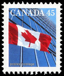 Flag Over Building - Perf 13.0 X 13.3 - Size 20 X 24 Mm Canada Postage Stamp | Canadian Flag