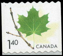 Green Maple Leaf - Vertical Imperforate Canada Postage Stamp