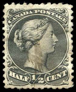 Queen Victoria - Large Queen - Black - Watermarked - Bothwell Paper Canada Postage Stamp