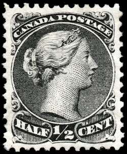 Queen Victoria - Large Queen - Black - Thin Paper Canada Postage Stamp