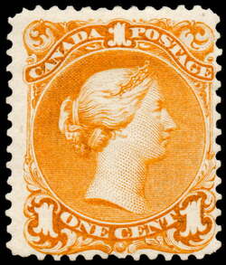 Queen Victoria - Large Queen - Orange - First Printing Canada Postage Stamp