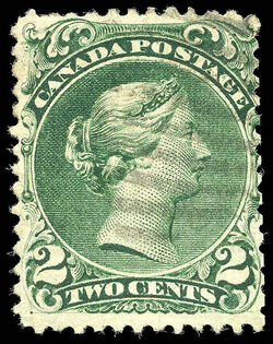Queen Victoria - Large Queen - Green - Watermarked - Bothwell Paper Canada Postage Stamp