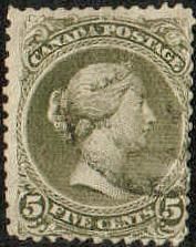 Queen Victoria - Large Queen - Olive Green - Perf 12 Canada Postage Stamp