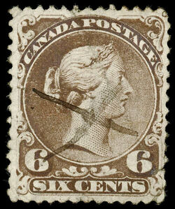 Queen Victoria - Large Queen - Dark Brown - Watermarked - Bothwell Paper Canada Postage Stamp