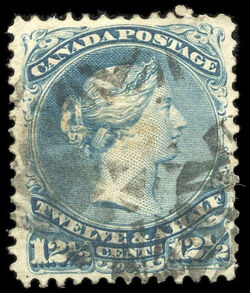 Queen Victoria - Large Queen - Blue - Soft White Paper Canada Postage Stamp