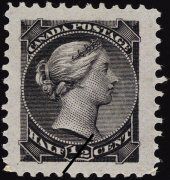 Queen Victoria - Small Queen - Black - Thick White Paper Canada Postage Stamp