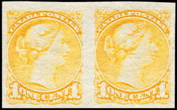 Queen Victoria - Small Queen - Yellow - Imperforate Pair Canada Postage Stamp
