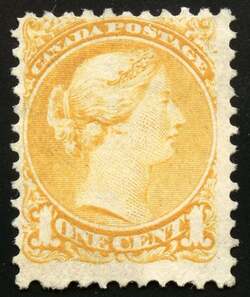 Queen Victoria - Small Queen - Yellow Orange - Thick Paper Canada Postage Stamp