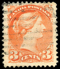 Queen Victoria - Small Queen - Bright Vermilion - Precanceled Canada Postage Stamp