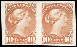 Queen Victoria - Small Queen - Brown Red - Imperforate Pair Canada Postage Stamp