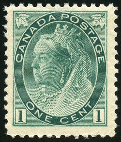 Queen Victoria - Grey Green - 1s Major Re-entry Canada Postage Stamp