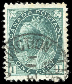 Queen Victoria - Grey Green - Major Re-entry at Top Canada Postage Stamp