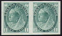 Queen Victoria - Grey Green - Imperforate Pair Canada Postage Stamp