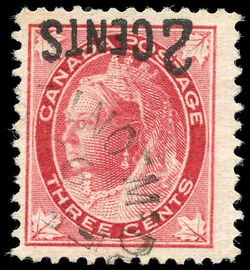 Queen Victoria - Maple Leaf - Carmine - Inverted Surcharge Canada Postage Stamp