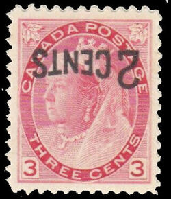 Queen Victoria - Numeral - Carmine - Inverted Surcharge Canada Postage Stamp