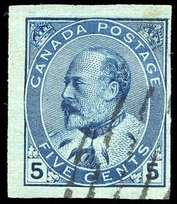 King Edward VII - Blue - Bluish Paper - Imperforate Pair Canada Postage Stamp