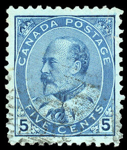 King Edward VII - Blue - White Paper Canada Postage Stamp