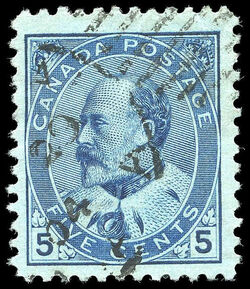 King Edward VII - Blue - Bluish Paper - Major Re-entry Canada Postage Stamp