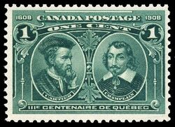 Cartier & Champlain - Hairlines Canada Postage Stamp | Tercentenary