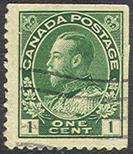 King George V - Yellow Green - Booklet Single Canada Postage Stamp