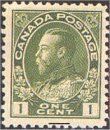 King George V - Green - Thick Paper Canada Postage Stamp